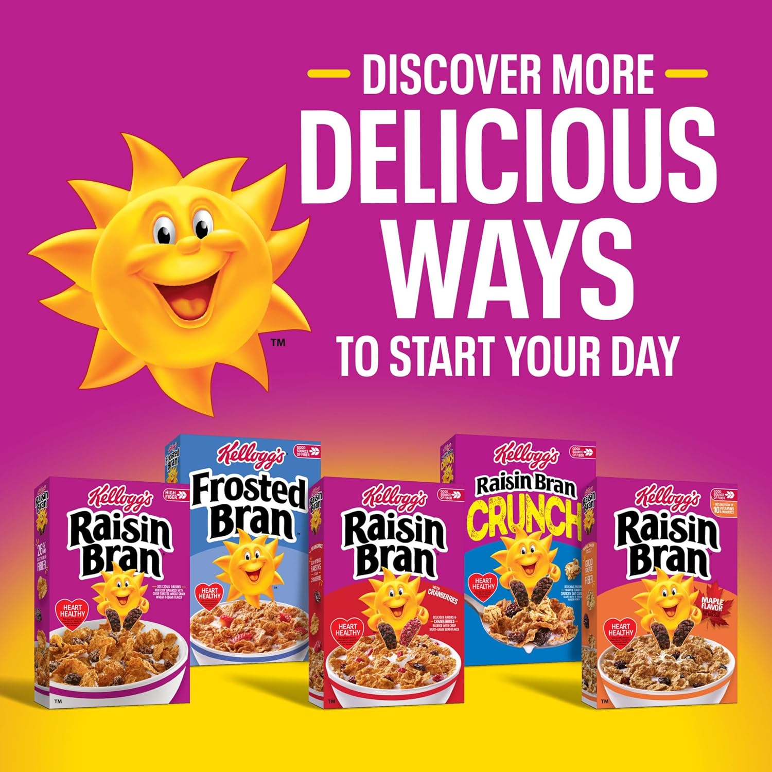 Kellogg's Raisin Bran Office Breakfast Cereal, Filling Fiber Bowl That Stops Mid-Morning Hunger