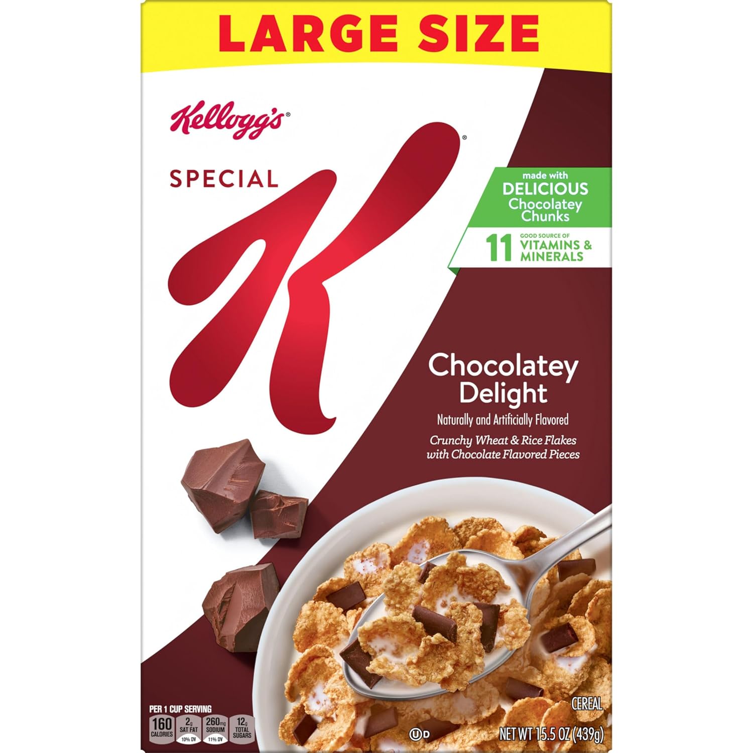 Kellogg's Special K Chocolatey Delight Cereal – Kids' Snack for the Playroom Pantry, Quick Family Breakfast Cereal, 15.5oz