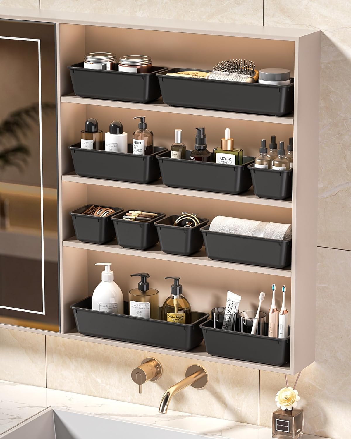 KEMETHY Drawer Organizer Set of 25, 4 Sizes Gift-Ready Vanity and Kitchen Storage for Mom