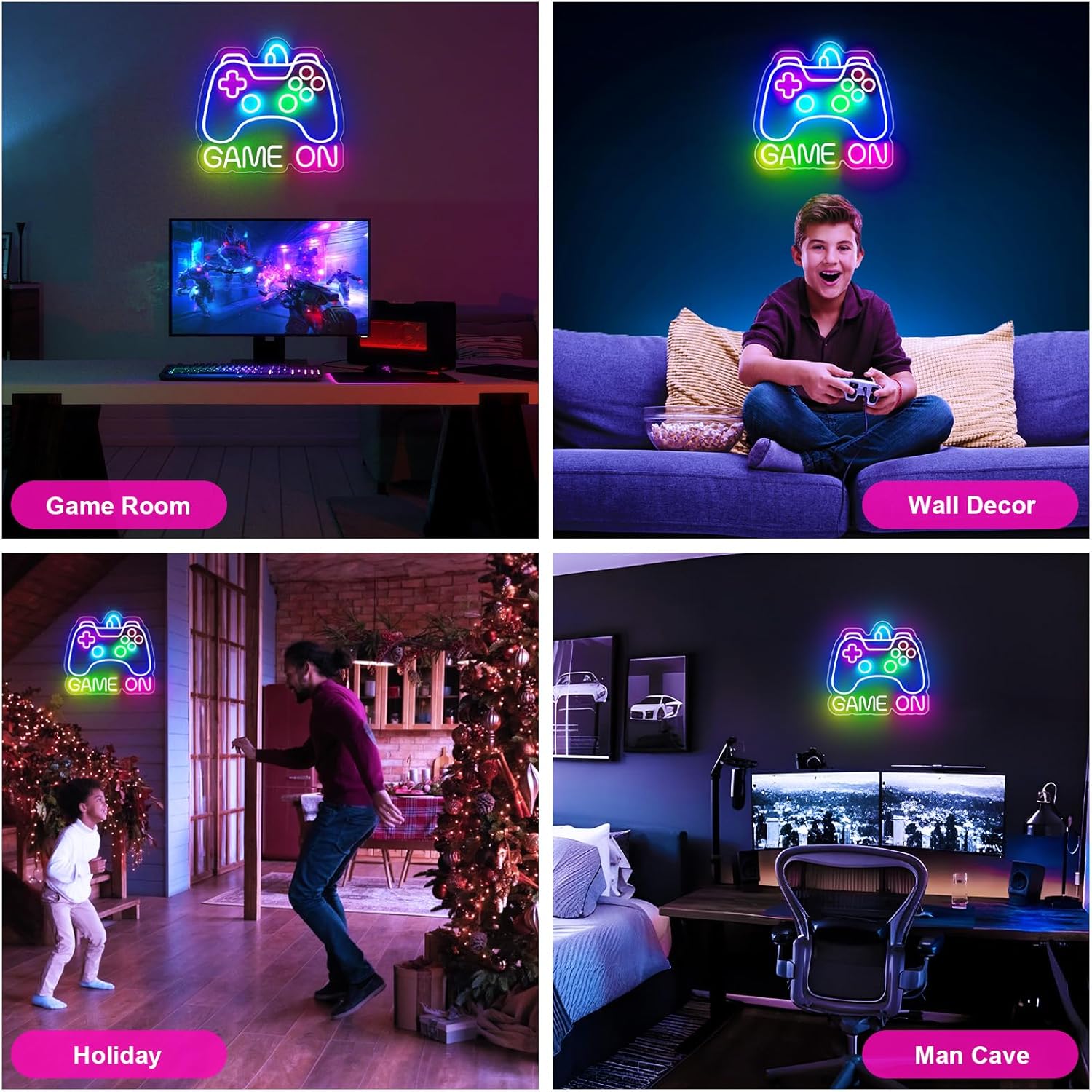 Kids Gaming Room Neon Sign, USB Powered No Heat LED Light - Safe Bedroom Wall Decor for Children and Tween Gamer Boys