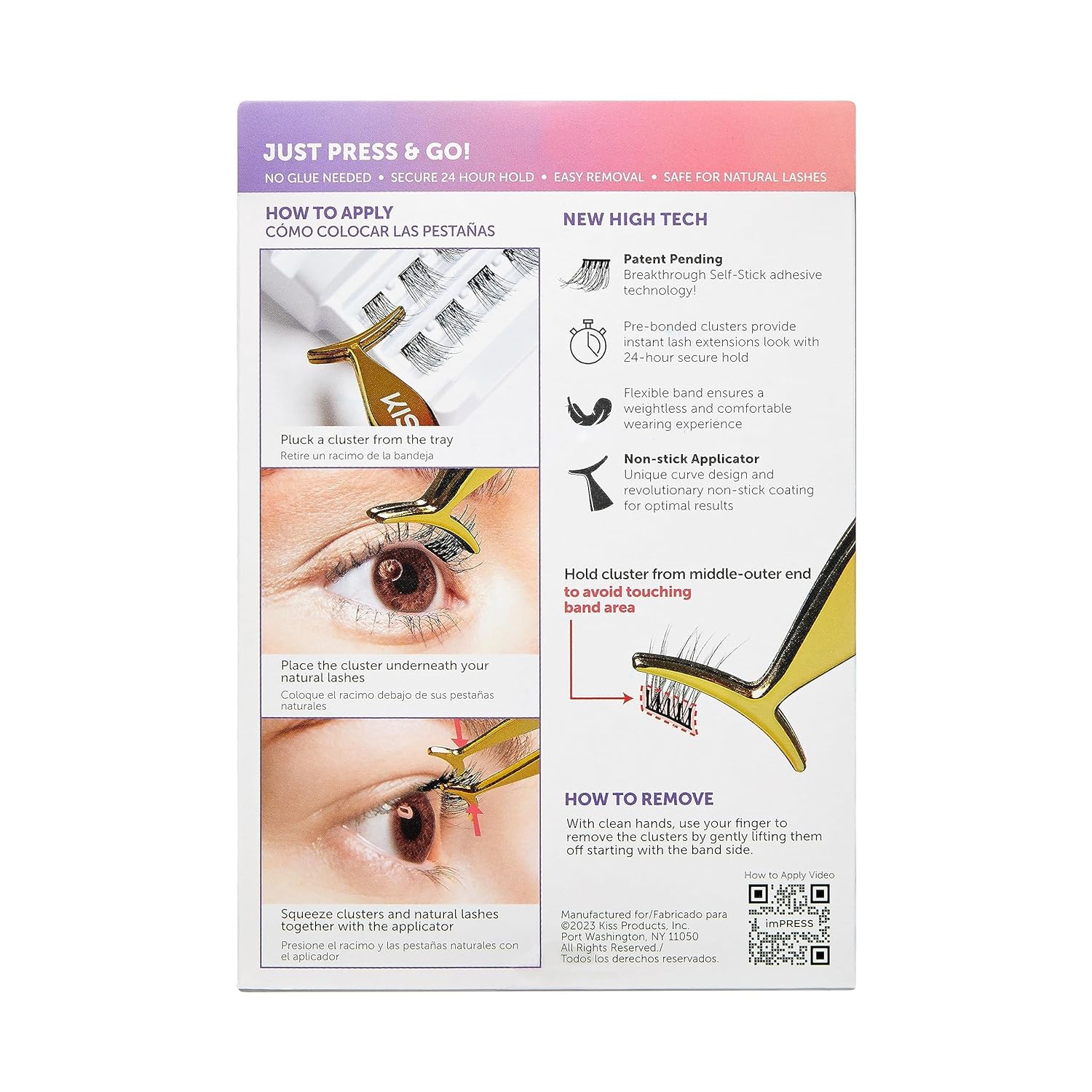 KISS imPRESS Falsies Glue-Free Lash Clusters – Ophthalmologist-Friendly Self-Adhesive Lashes for Daily Wear