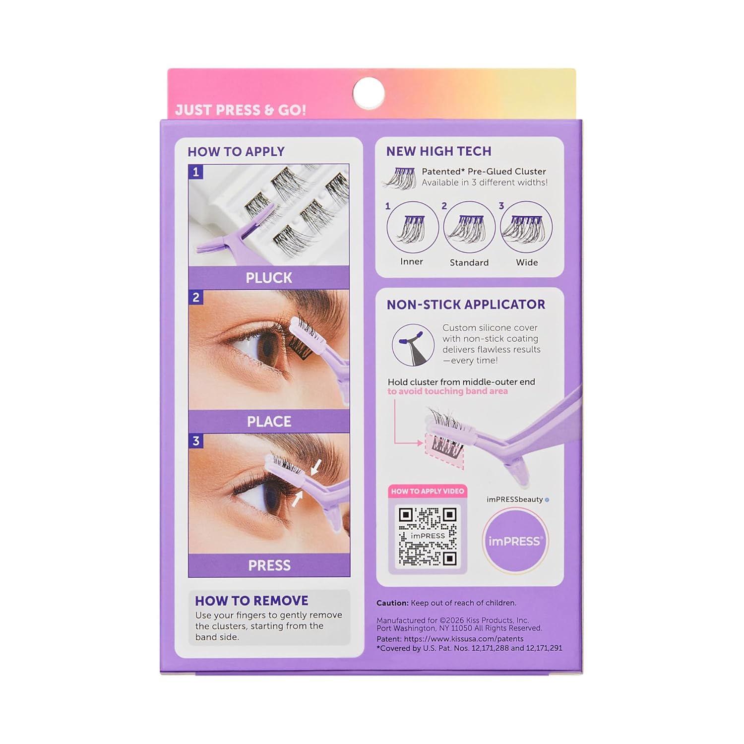 KISS imPRESS Falsies Self-Adhesive Lash Clusters – Sensitive-Eye Safe Press-On Eyelashes, No Glue Irritation