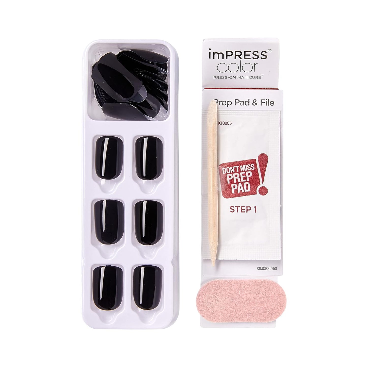 KISS imPRESS Press On Nails – Understated All Black Finish for Minimalist Bedroom Routines, 30 Pack