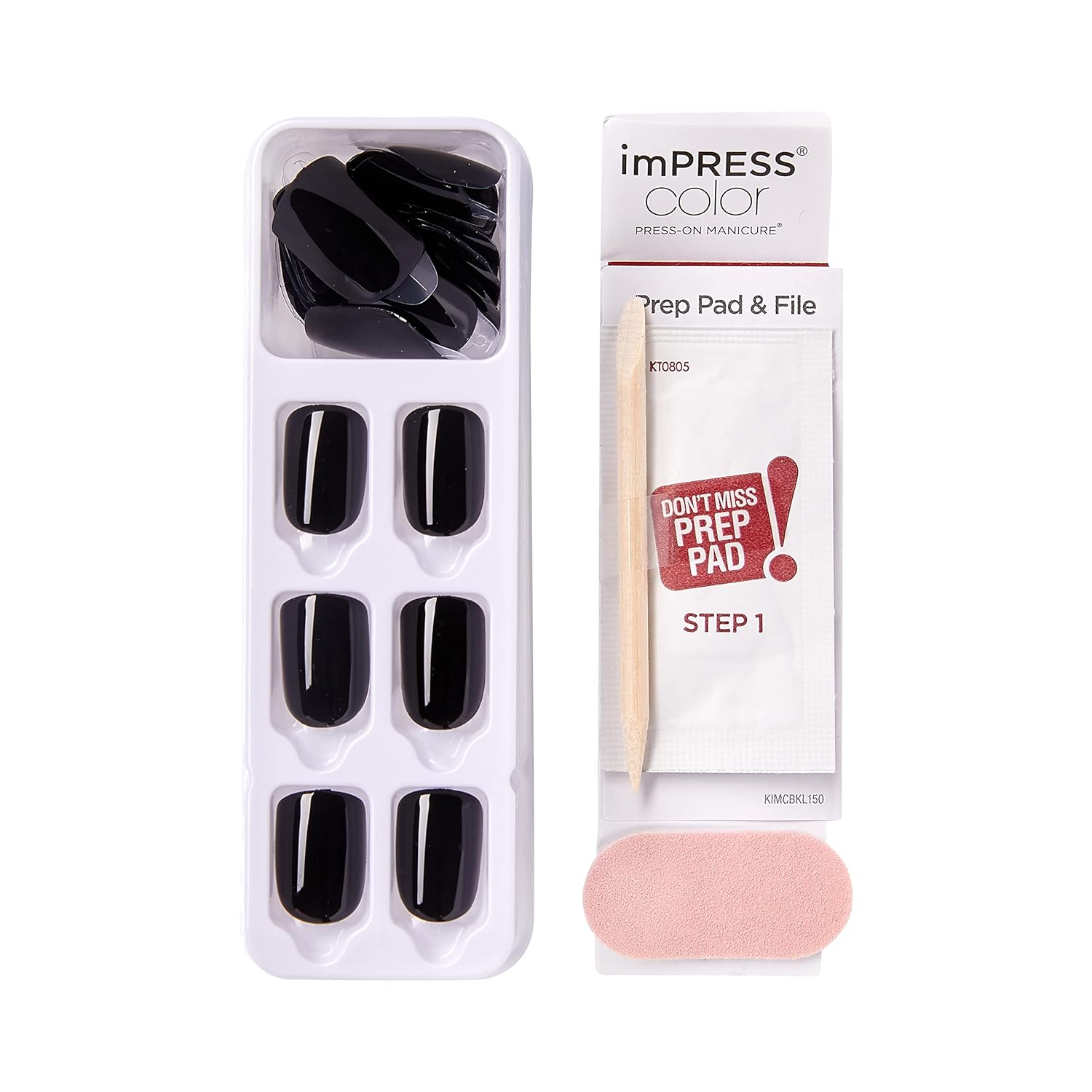 KISS imPRESS Press On Nails – Understated All Black Finish for Minimalist Bedroom Routines, 30 Pack