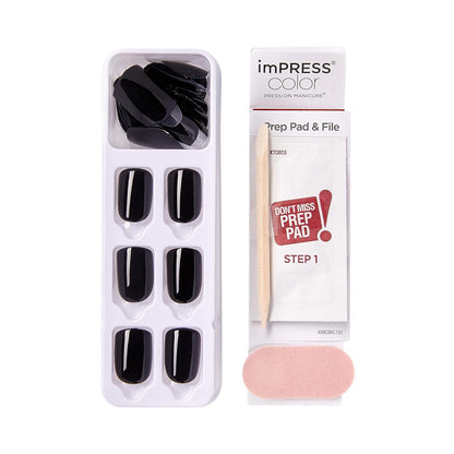 KISS imPRESS Press On Nails – Understated All Black Finish for Minimalist Bedroom Routines, 30 Pack