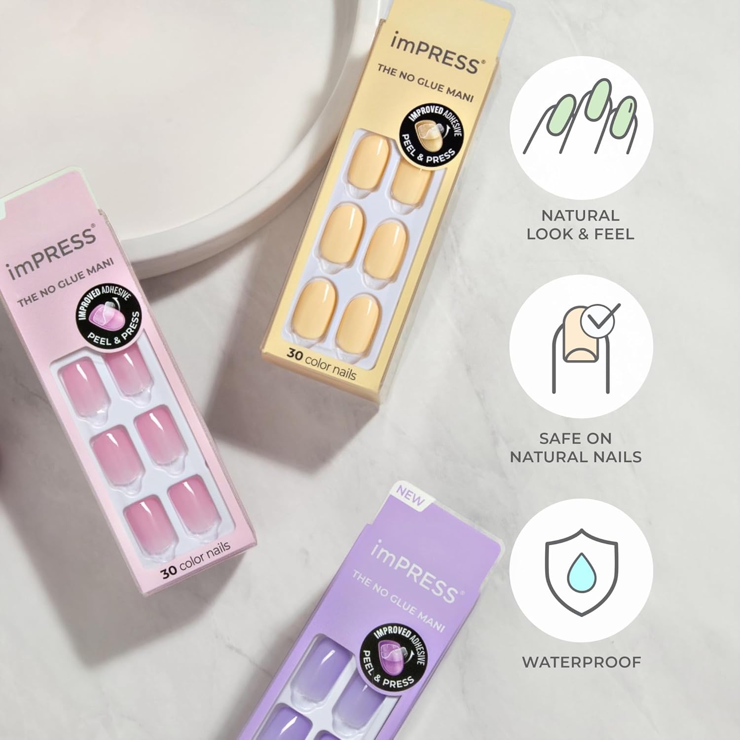 KISS imPRESS Serendipity Coffin Press Ons – Luxury-Inspired Medium Nails with PureFit Slim Profile, All-Inclusive Kit for a High-End Manicure Finish