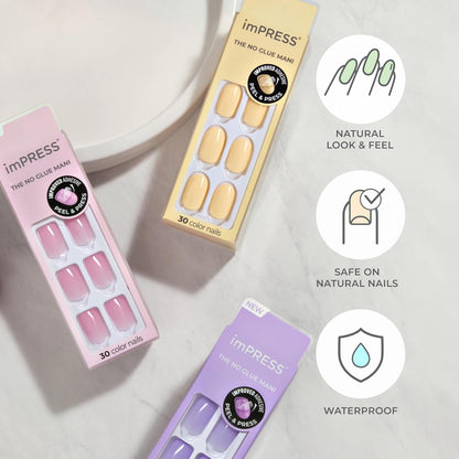 KISS imPRESS Serendipity Coffin Press Ons – Luxury-Inspired Medium Nails with PureFit Slim Profile, All-Inclusive Kit for a High-End Manicure Finish