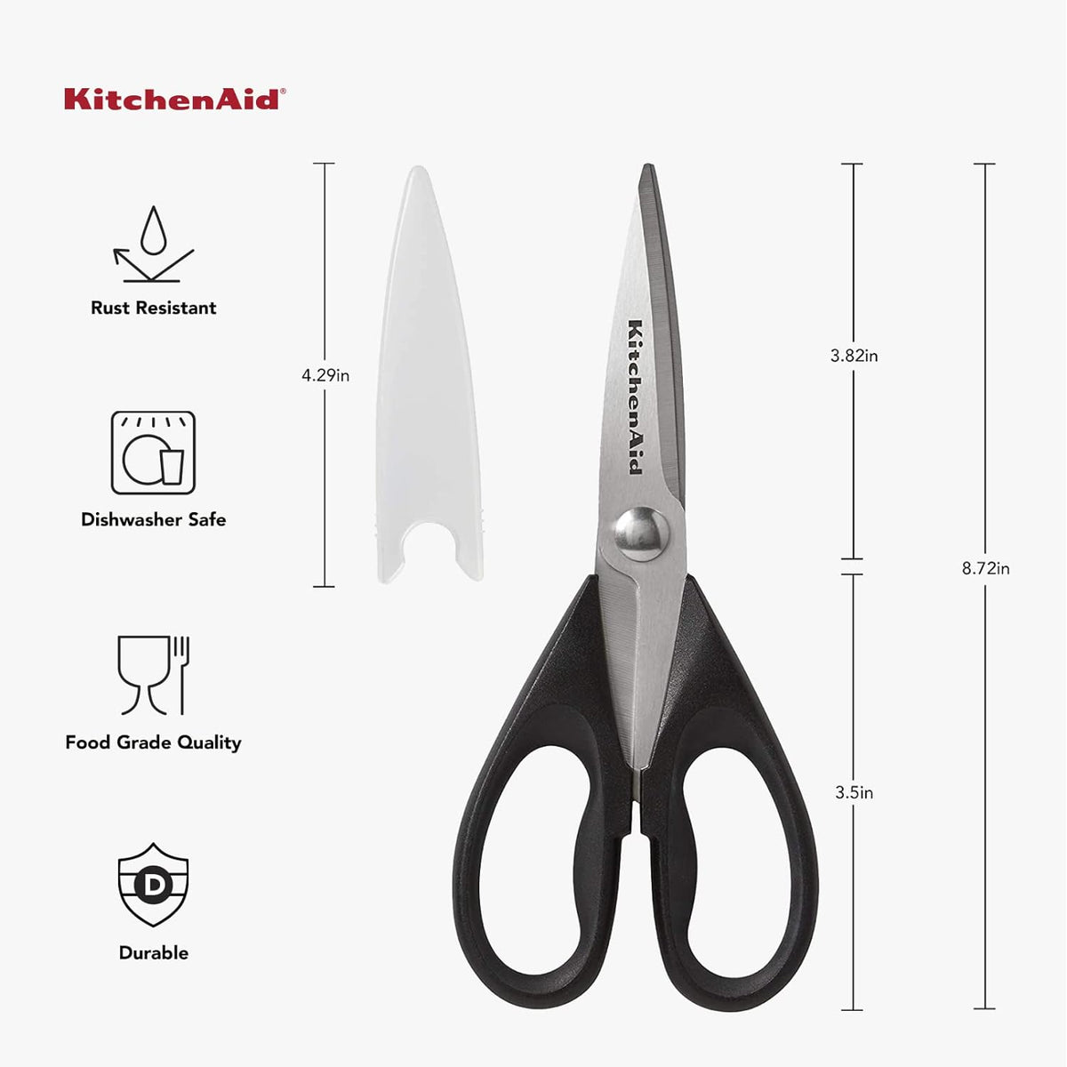KitchenAid All-Purpose Kitchen Shears with Protective Sheath – Birthday Gift for Mom and Her, Heavy-Duty Cooking Shears for Herbs, Poultry and Pizza
