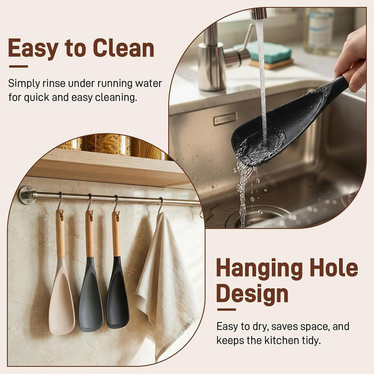 KitchenCo Oven Safe Silicone Spoon Spatula Set – Reliable High-Heat Cooking Without Melting or Warping