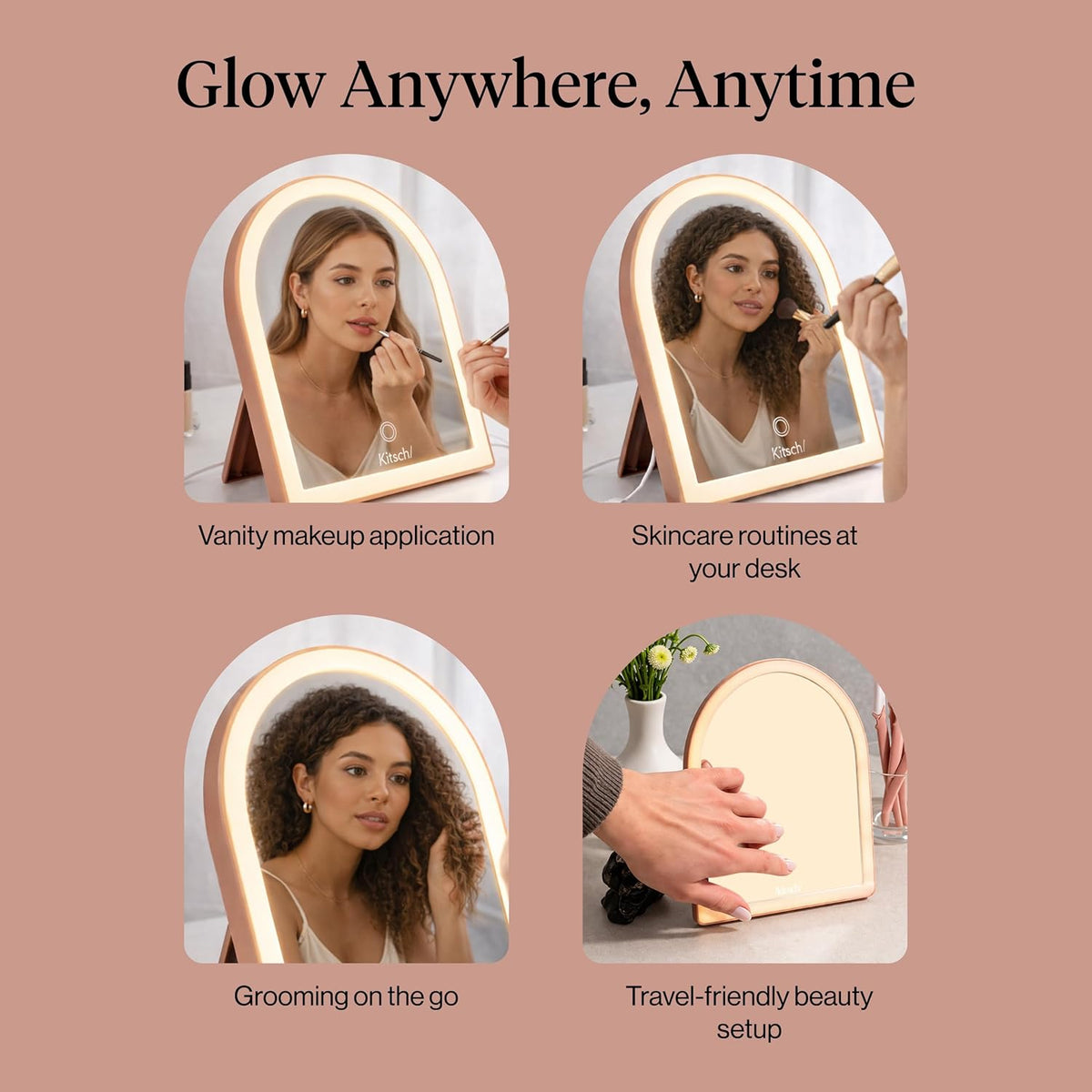 Kitsch Arch Desk Mirror – Cozy Dorm Room Decor with Adjustable LED Lighting, Compact Arch-Shaped Vanity Mirror