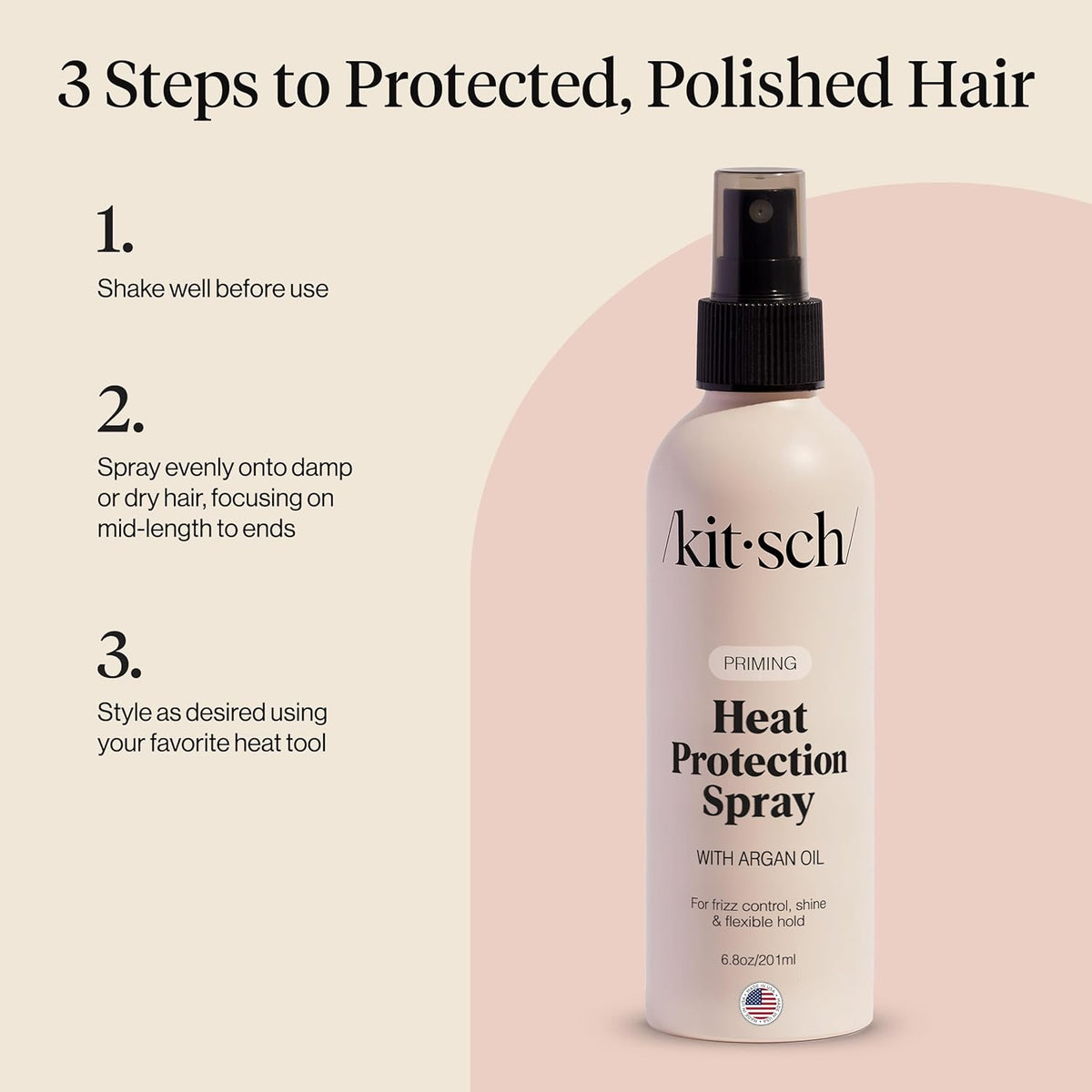 Kitsch Argan Oil Heat Defense Spray – Holiday Gift for Mom and Friends, 6.8oz Frizz Control Mist