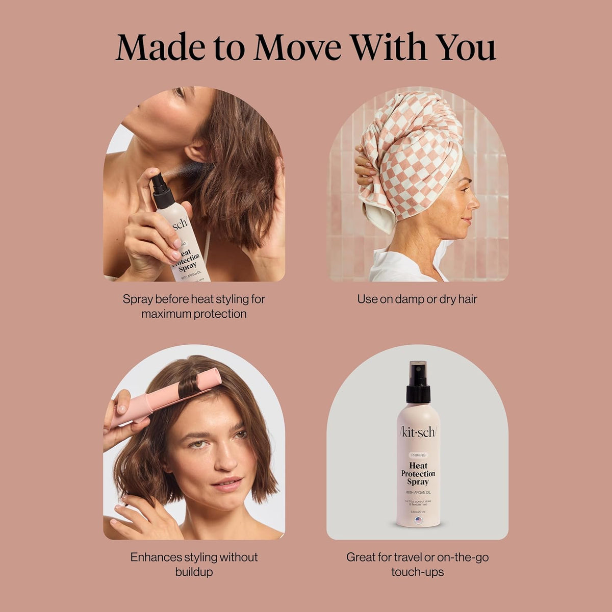 Kitsch Argan Oil Heat Defense Spray – Holiday Gift for Mom and Friends, 6.8oz Frizz Control Mist