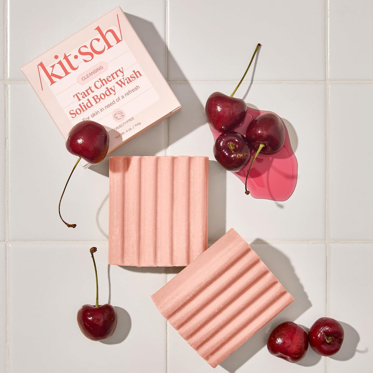 Kitsch Cleansing Tart Cherry Bar – Mood-Setting Body Wash, Long-Lasting Cherry, Rose Petal and Jasmine Aroma