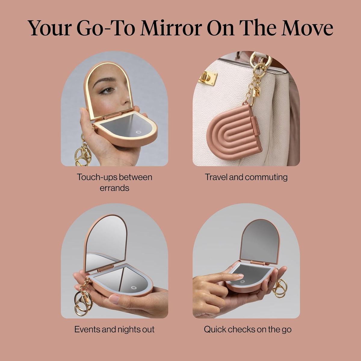 Kitsch Compact Travel Mirror – Sunset Dinner and Al Fresco Touch-Up Mirror, Lighted USB-Rechargeable Keychain Design