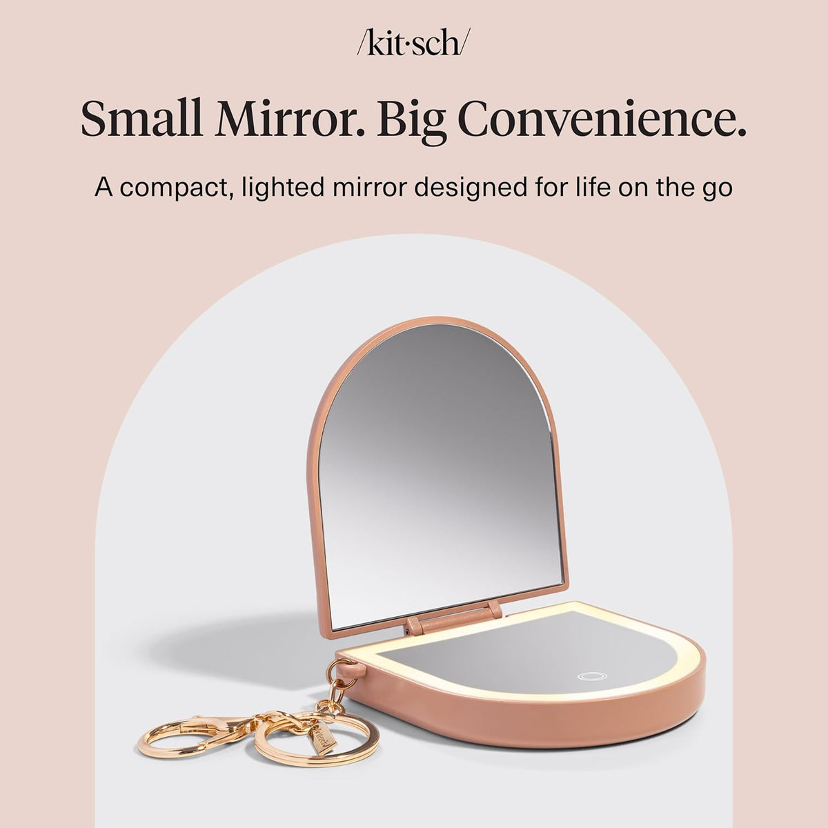 Kitsch Compact Travel Mirror – Sunset Dinner and Al Fresco Touch-Up Mirror, Lighted USB-Rechargeable Keychain Design
