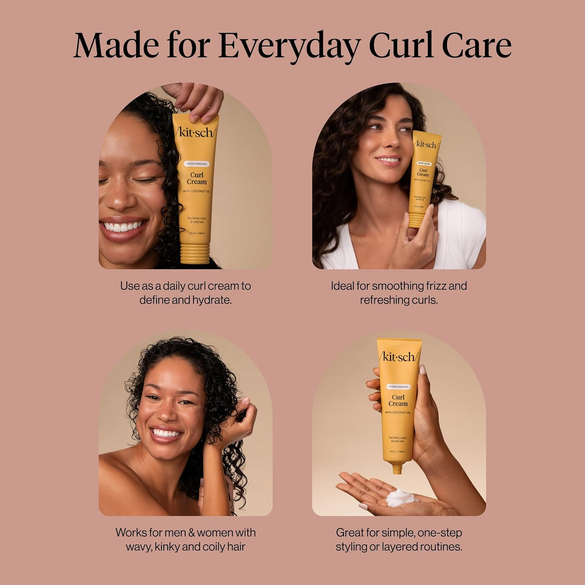 Kitsch Curl Cream for Curly Hair – Wellness Routine Staple, Lightweight Hydration for Defined Curls