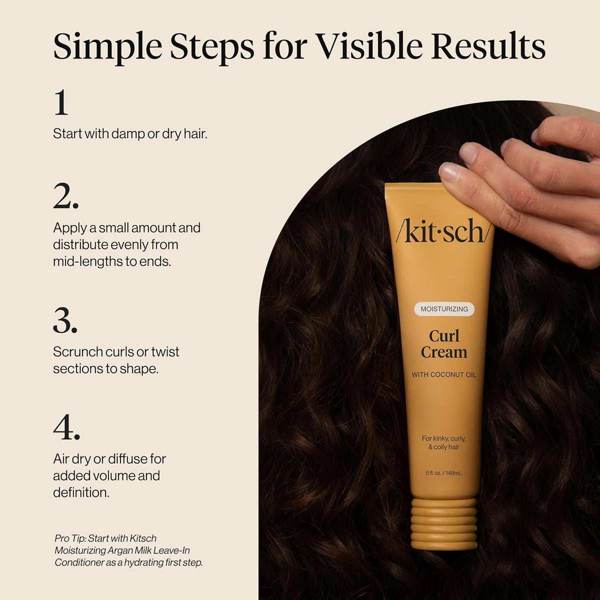 Kitsch Curl Cream for Curly Hair – Wellness Routine Staple, Lightweight Hydration for Defined Curls