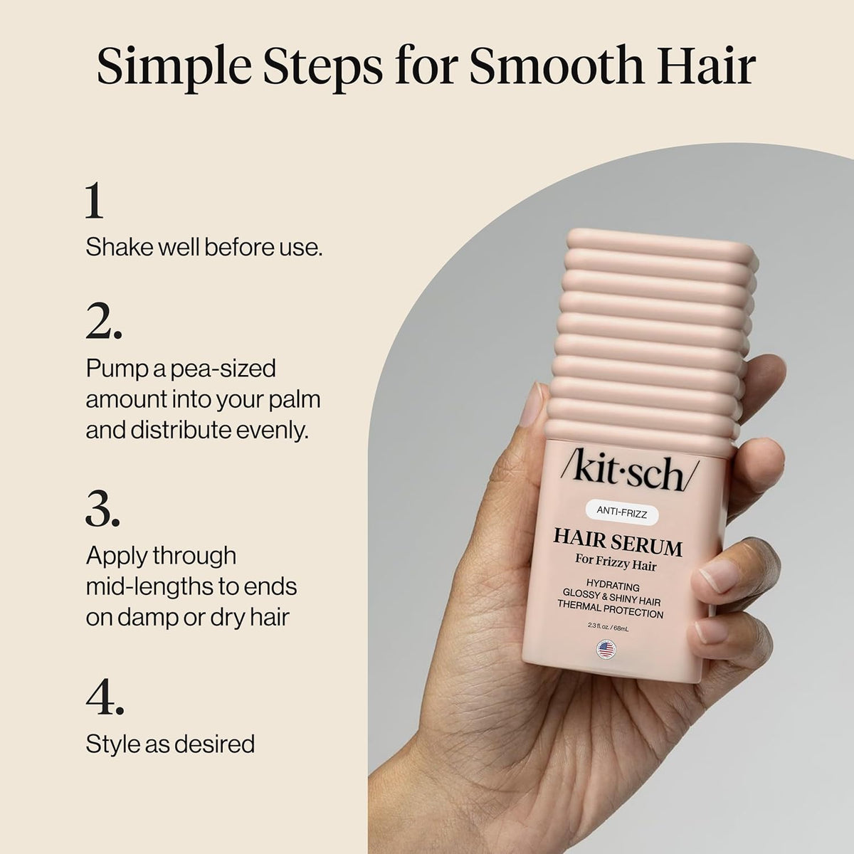 Kitsch Frizz Control Hair Serum - Housewarming Gift for Women, Travel-Friendly Smoothing Serum with 24-Hour Frizz Control & Glossy Shine - 2.3oz