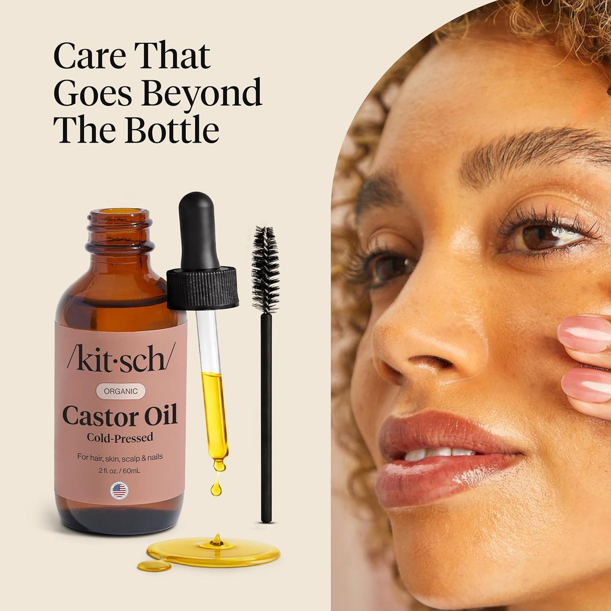 Kitsch Organic Castor Oil – Elegant Holiday Gift for Women Clean Beauty Lovers, 2 oz Glass Bottle