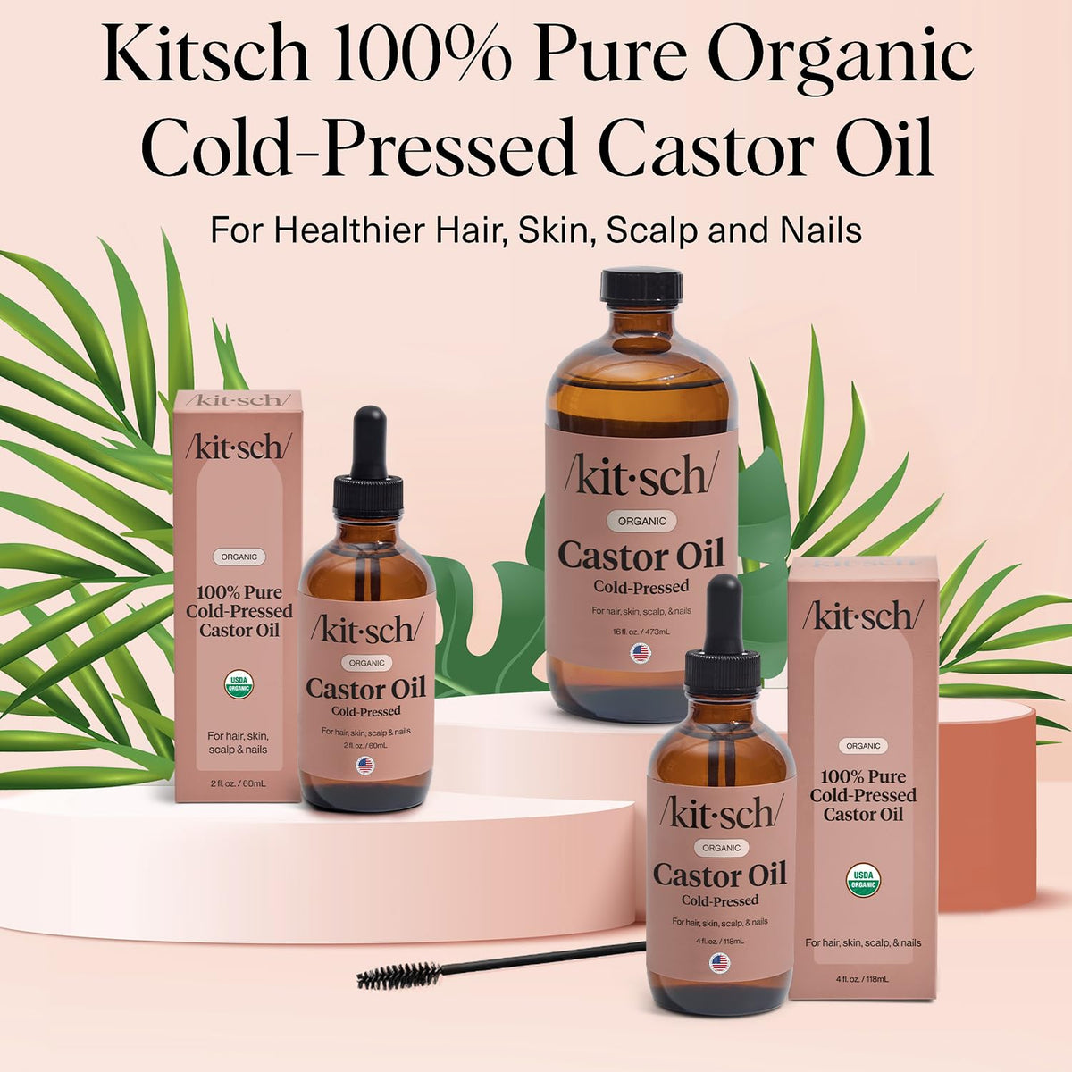 Kitsch Organic Castor Oil – Elegant Holiday Gift for Women Clean Beauty Lovers, 2 oz Glass Bottle