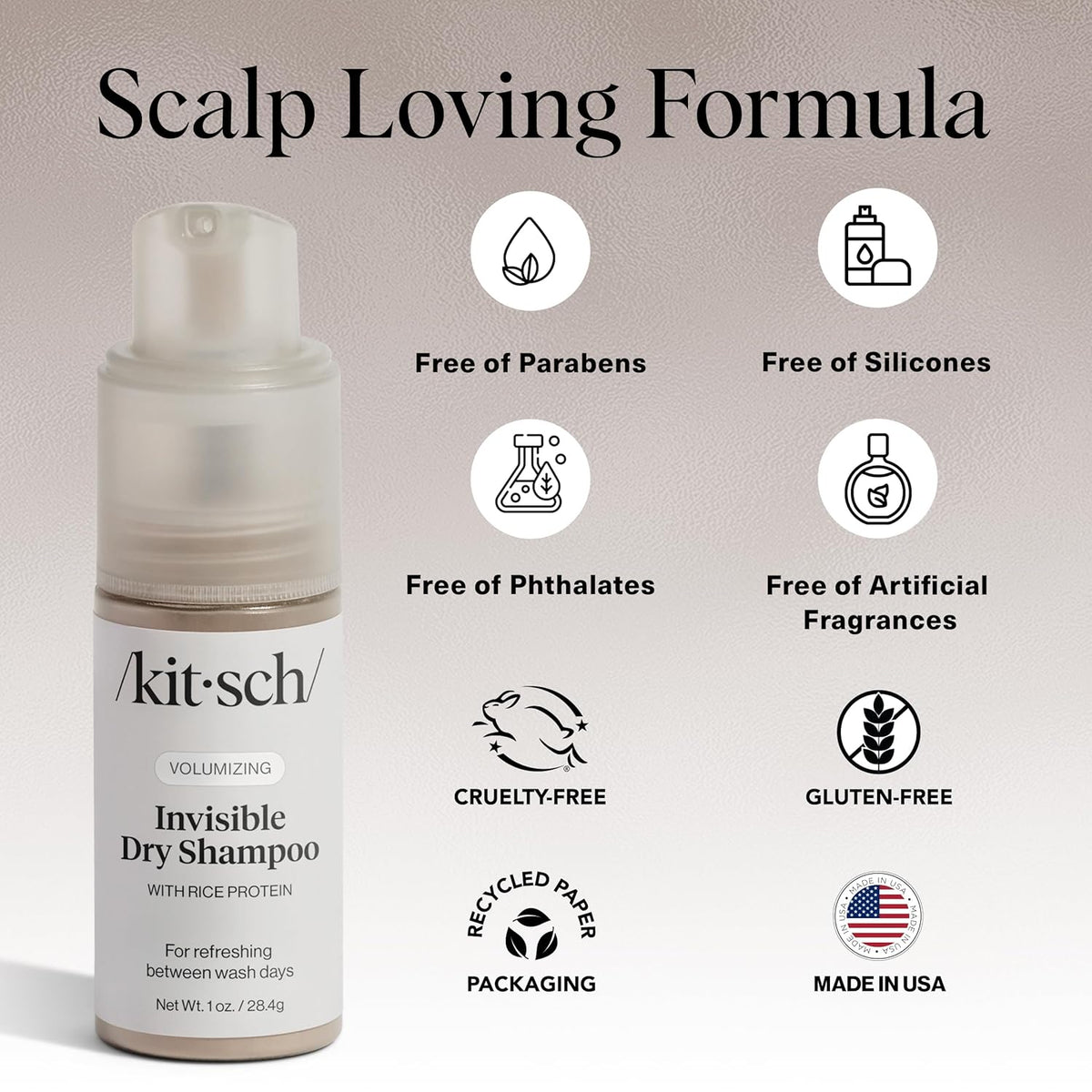 Kitsch Rice Protein Dry Shampoo Powder – Talc-Free Fragrance-Free Refresh for Sensitive Scalps and Worry-Free Use