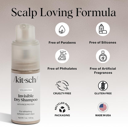 Kitsch Rice Protein Dry Shampoo Powder – Talc-Free Fragrance-Free Refresh for Sensitive Scalps and Worry-Free Use