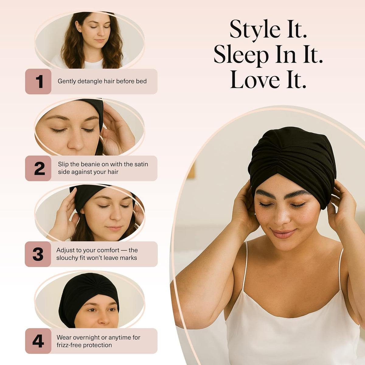 Kitsch Satin Lined Beanie – Holiday Gift for Mom, Gentle Slouchy Beanie for Hair Protection Overnight