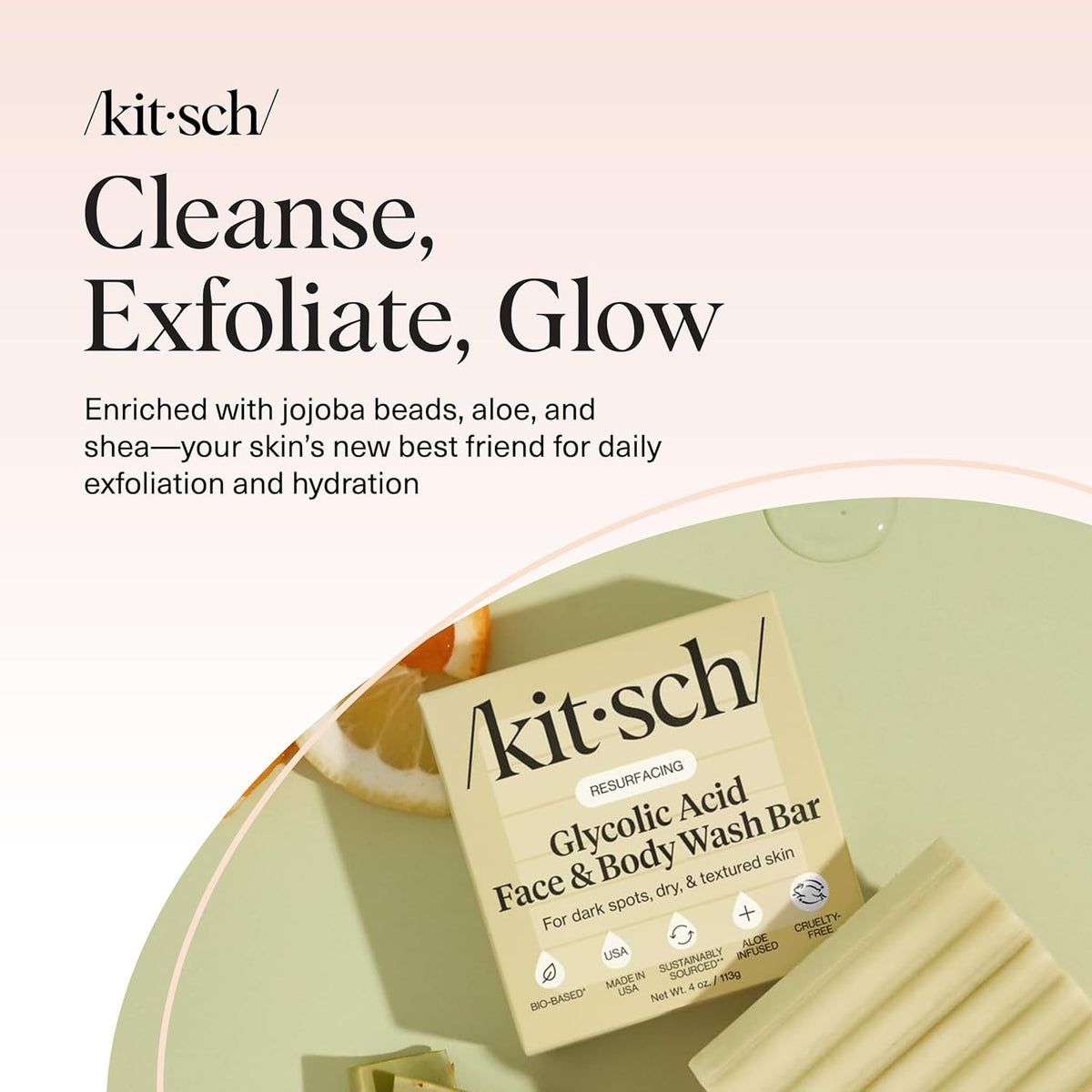 Kitsch Solid Wash Bar – Leak-Proof Cleanser for Camping, Gym Bag, and Road Trips
