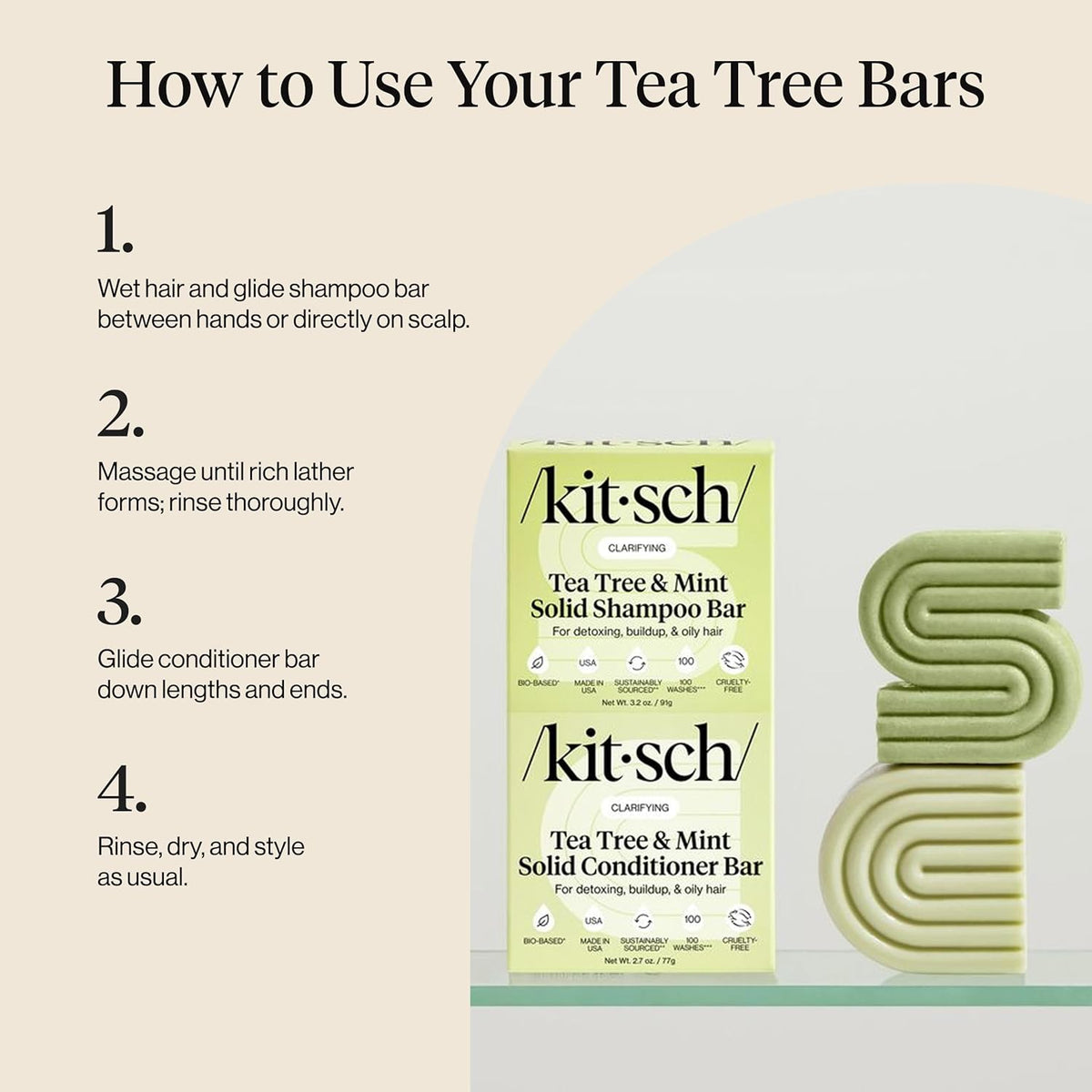 Kitsch Tea Tree Hair Care Bar – Neutral-Toned, Waste-Free Upgrade for a Clean Aesthetic Vanity
