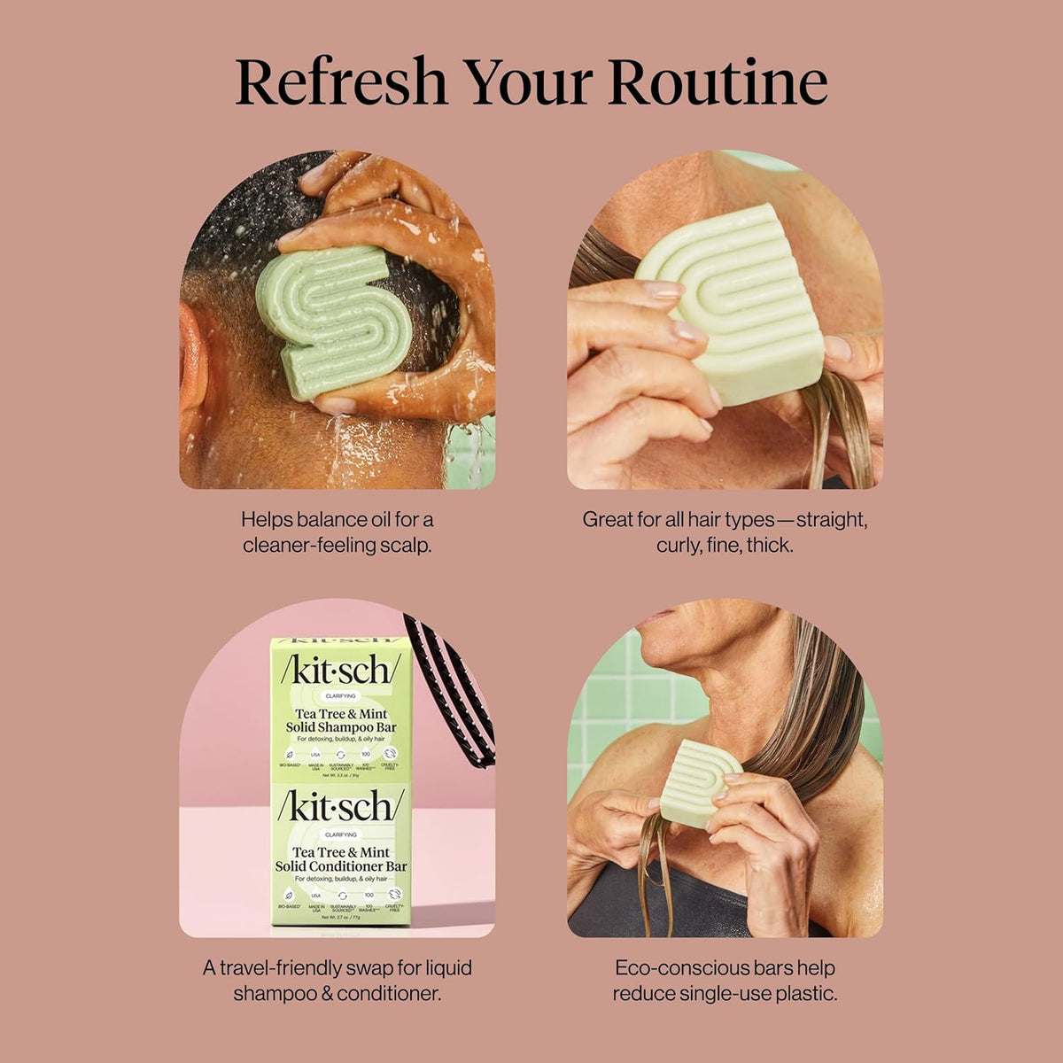 Kitsch Tea Tree Hair Care Bar – Neutral-Toned, Waste-Free Upgrade for a Clean Aesthetic Vanity