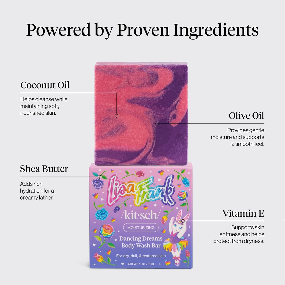 Kitsch x Lisa Frank Dancing Dreams Body Wash Bar – Family Shared Bathroom Friendly Bar, Shea Butter Body Wash with No Harsh Scrubs