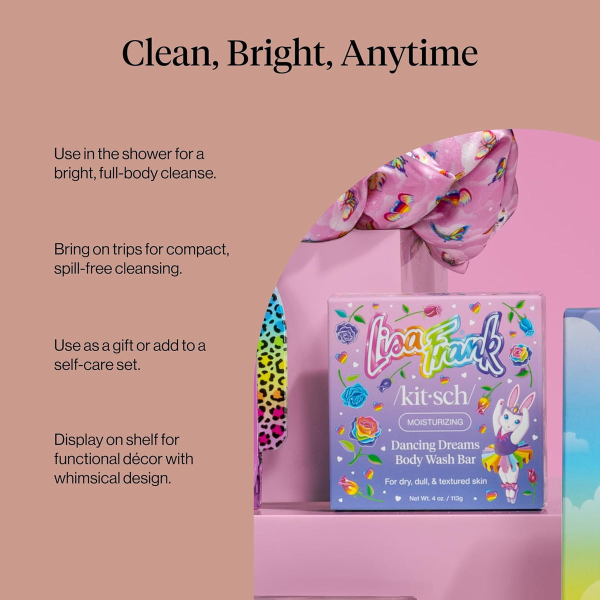Kitsch x Lisa Frank Dancing Dreams Body Wash Bar – Family Shared Bathroom Friendly Bar, Shea Butter Body Wash with No Harsh Scrubs