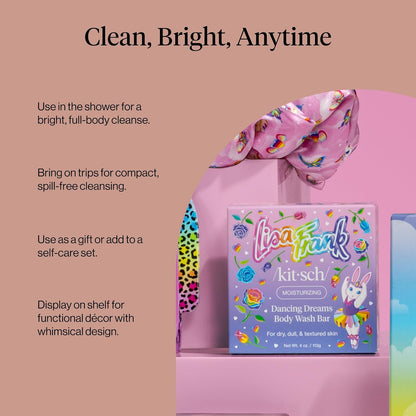 Kitsch x Lisa Frank Dancing Dreams Body Wash Bar – Family Shared Bathroom Friendly Bar, Shea Butter Body Wash with No Harsh Scrubs