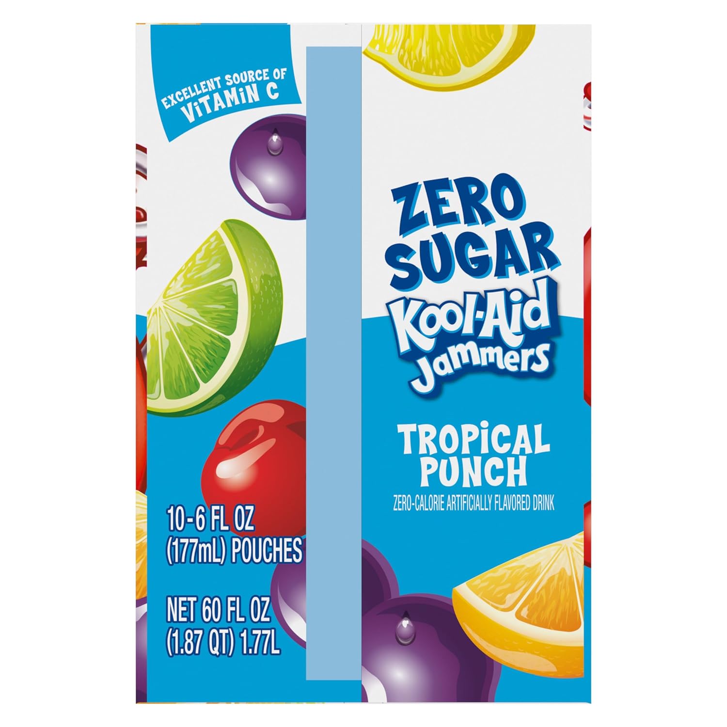 Kool-Aid Jammers Tropical Punch Zero Sugar Pouches, 10 Pack, Camping Trip Drink for On-the-Go Families