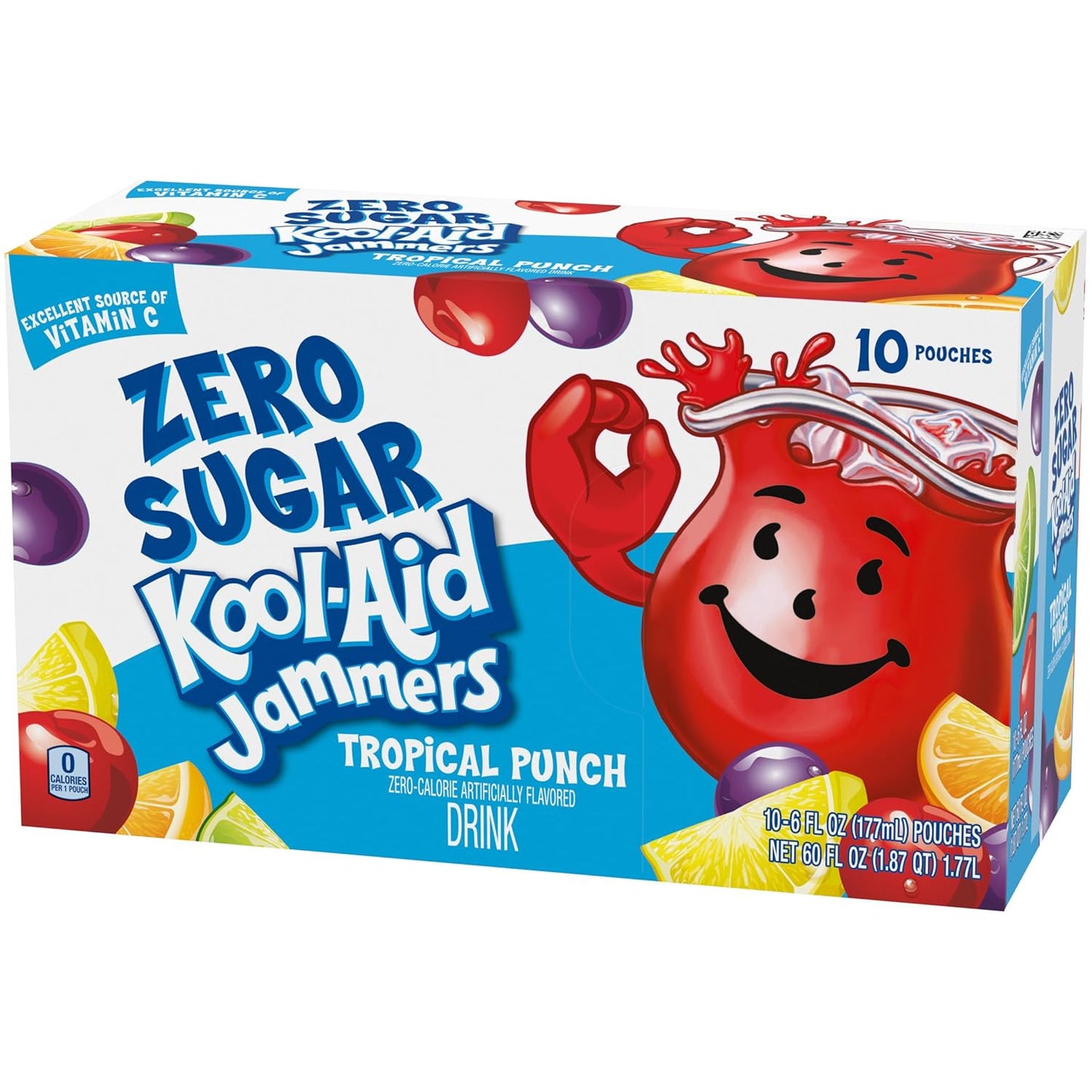 Kool-Aid Jammers Tropical Punch Zero Sugar Pouches, 10 Pack, Camping Trip Drink for On-the-Go Families