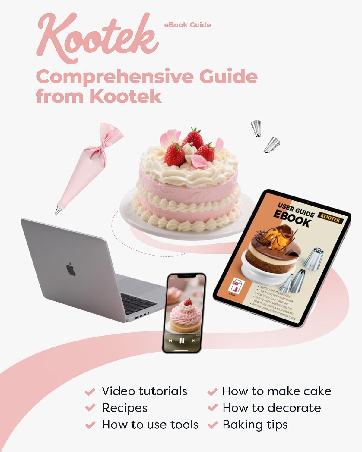 Kootek Cake Tools Set with E-book – Beginner-Friendly Baking Kit for Children Learning to Decorate