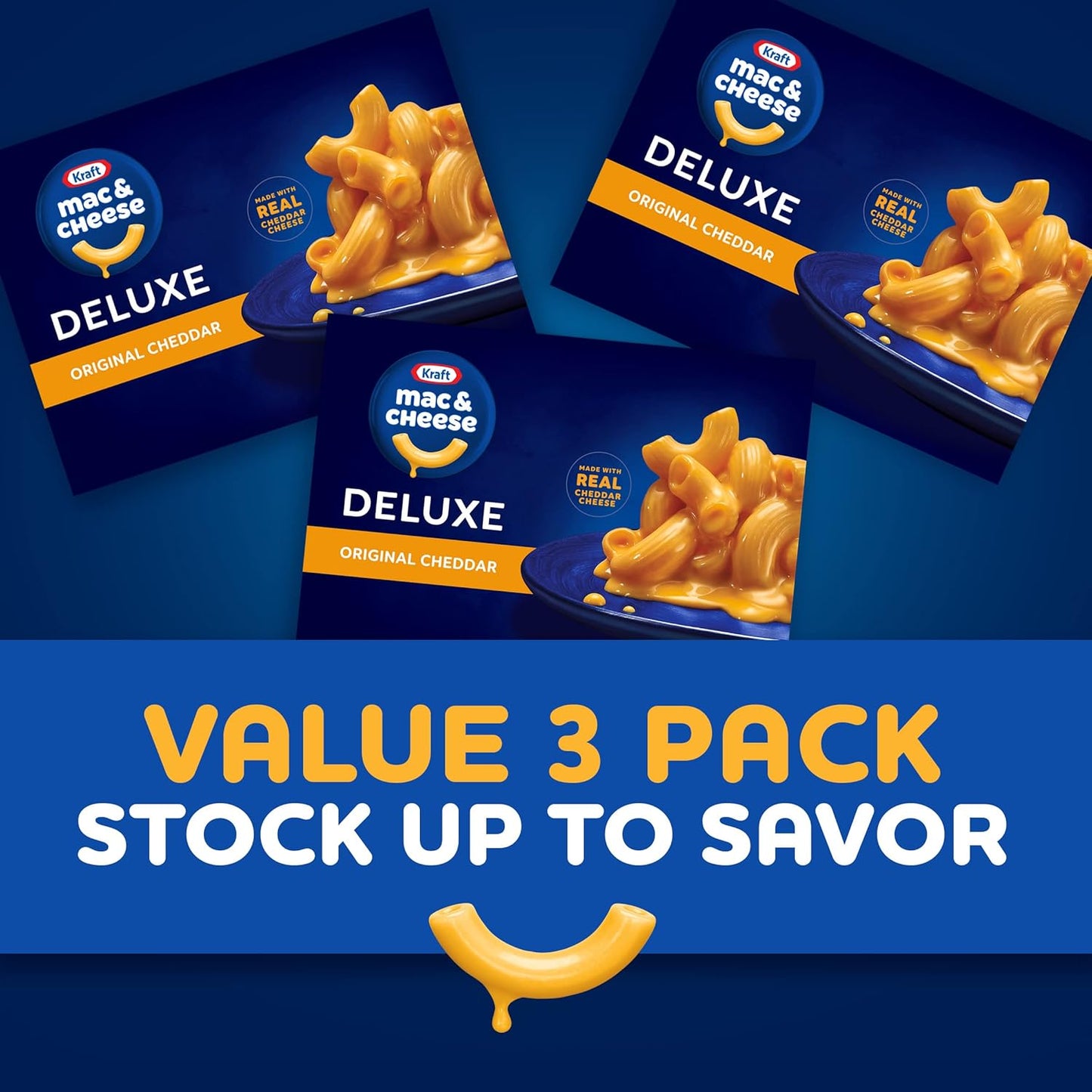 Kraft Deluxe Original Mac & Cheese – Real Cheese Comfort Food Without Artificial Dyes, 3 Pack