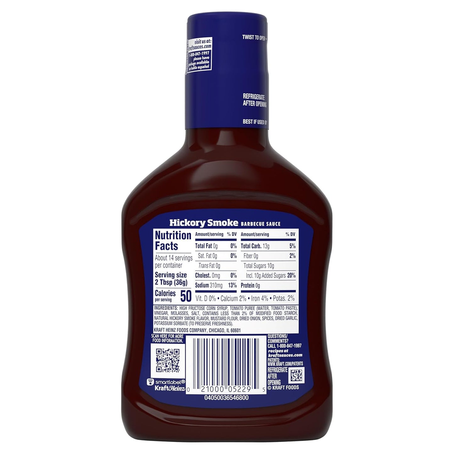 Kraft Hickory Smoke BBQ Sauce, 17.5 oz Bottle – Valentine's Day Stocking Stuffer for Couples Who Grill Together