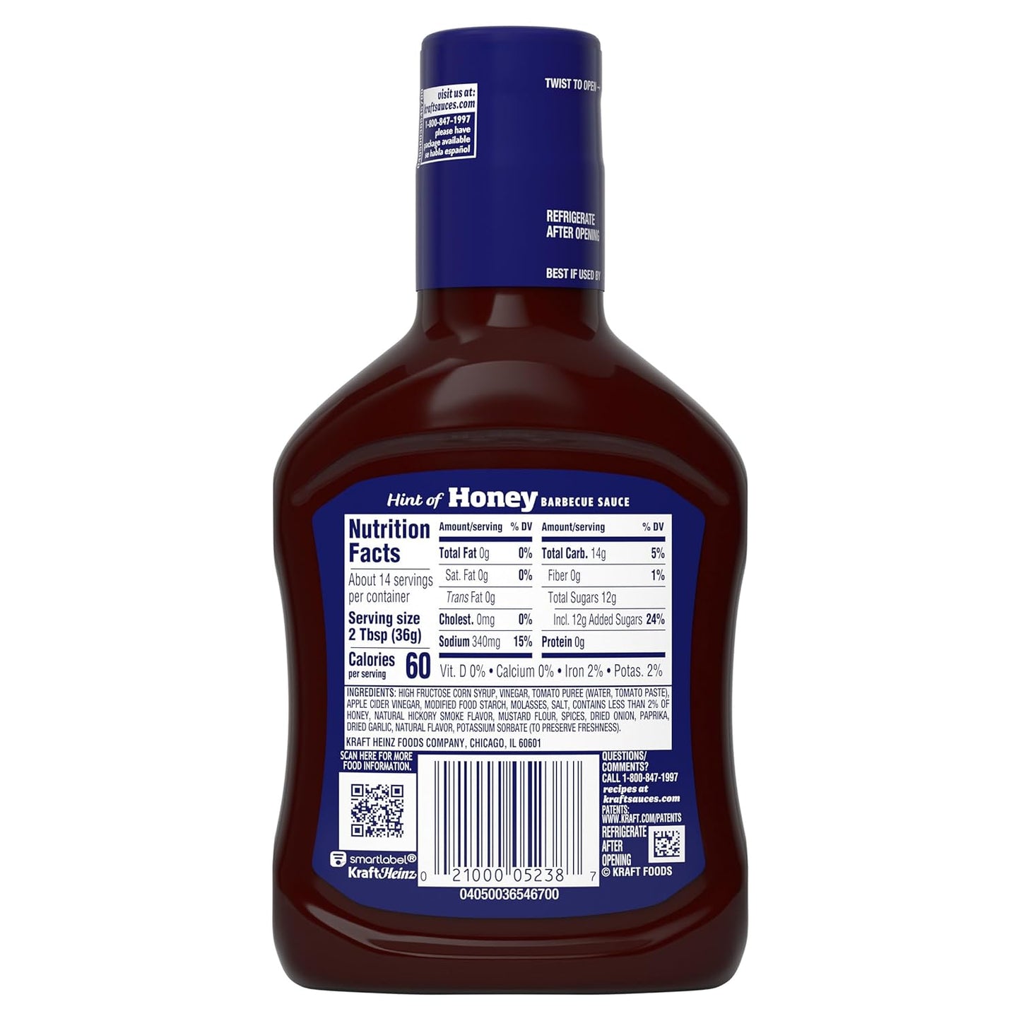 Kraft Hint of Honey Slow-Simmered BBQ Sauce – Guilt-Free Marinade and Glaze for Lean Protein Meals