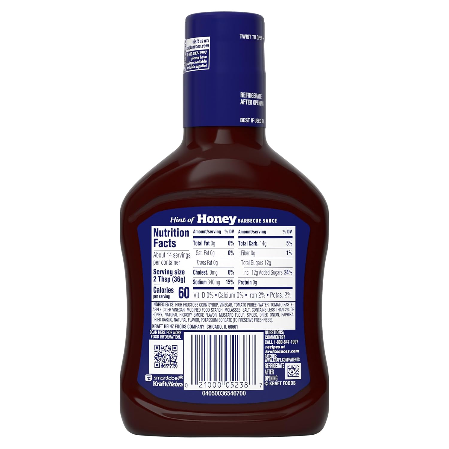 Kraft Hint of Honey Slow-Simmered BBQ Sauce – Guilt-Free Marinade and Glaze for Lean Protein Meals