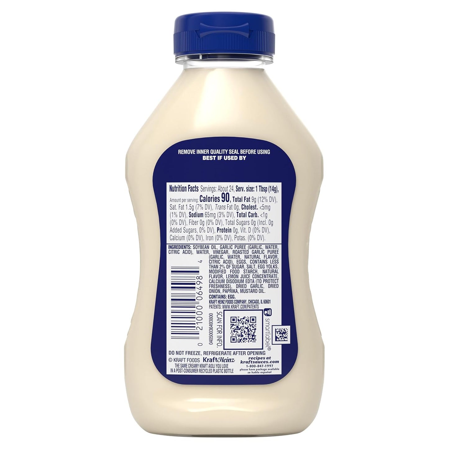 Kraft Mayo Garlic Aioli (12 oz Squeeze Bottle) – Ready-to-Use Garlic Mayo for Lunchbox Sandwiches and Quick Dinners