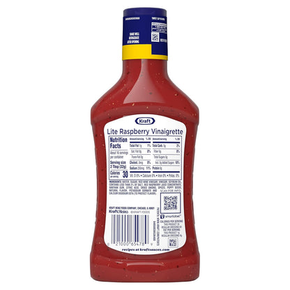 Kraft Raspberry Vinaigrette Lite – Mess-Free Squeezable Dressing for Lunch Packing and Park Meals, 16 fl oz