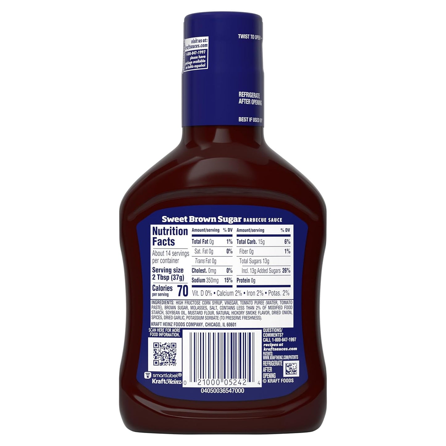 Kraft Sweet Brown Sugar Slow-Simmered Barbecue Sauce, 18 oz Present for Dad on Father's Day and Holiday Cookouts
