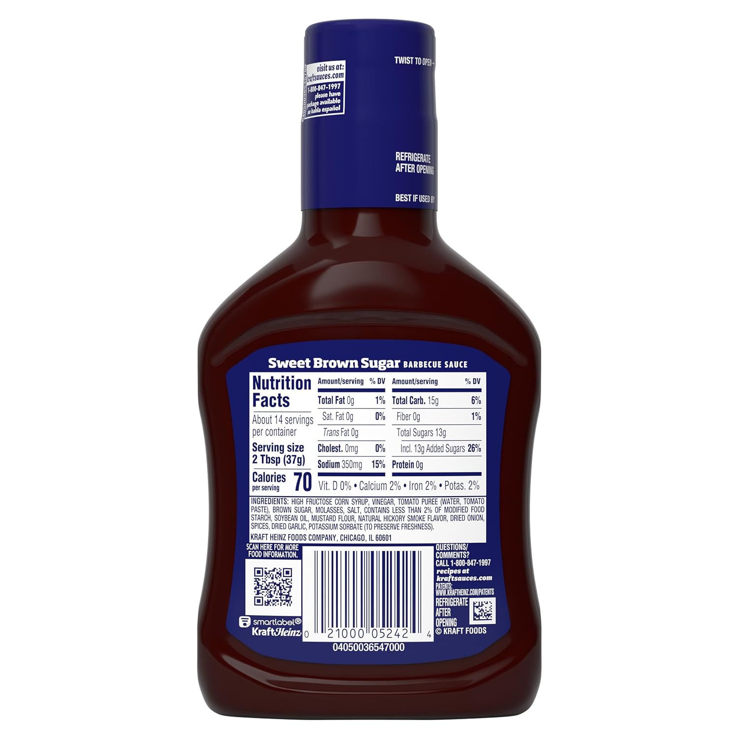 Kraft Sweet Brown Sugar Slow-Simmered Barbecue Sauce, 18 oz Present for Dad on Father's Day and Holiday Cookouts