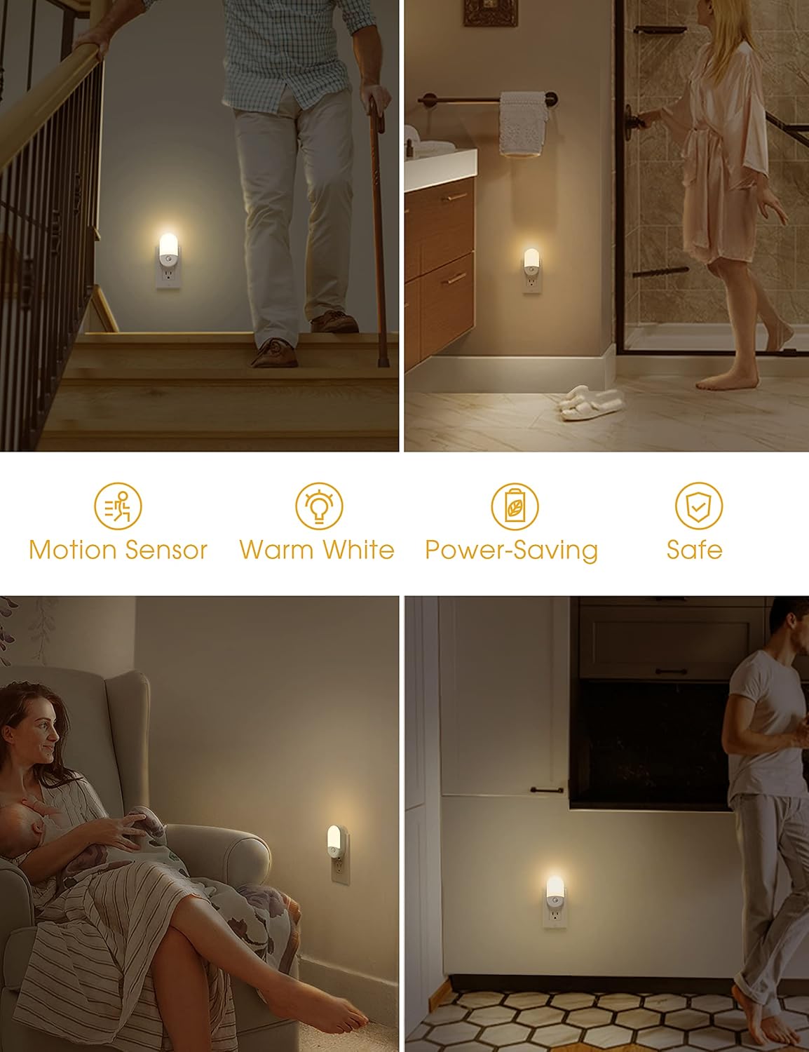 L LOHAS Plug-in Motion Night Light – 60-Second Auto Off, Trip and Fall Prevention for Bedroom and Hallway
