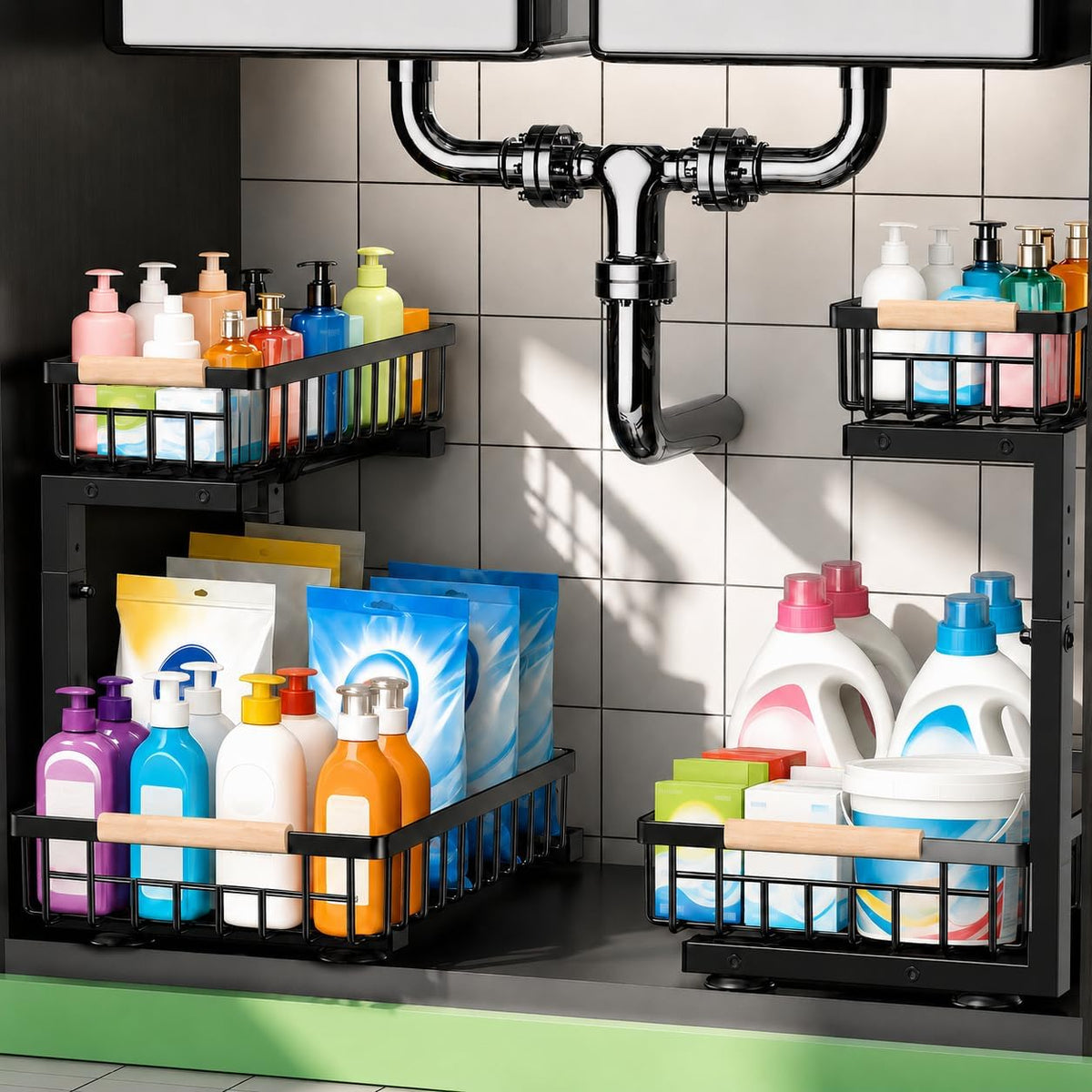 l-shaped structure designed to fit around under-sink plumbing