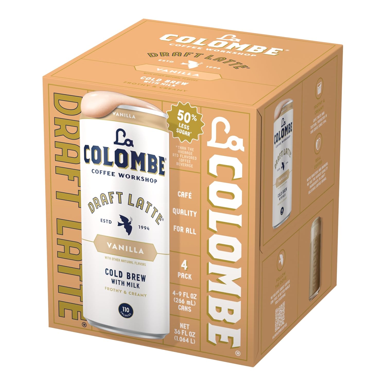 La Colombe Vanilla Draft Latte - Portable Draft Latte 4-Pack for Mid-Day Work Meetings, No Brewing Required