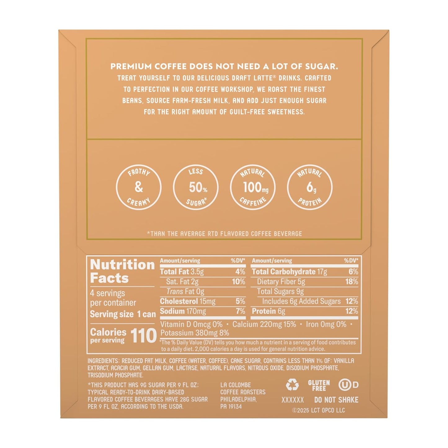 La Colombe Vanilla Draft Latte - Portable Draft Latte 4-Pack for Mid-Day Work Meetings, No Brewing Required