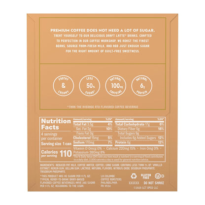 La Colombe Vanilla Draft Latte - Portable Draft Latte 4-Pack for Mid-Day Work Meetings, No Brewing Required