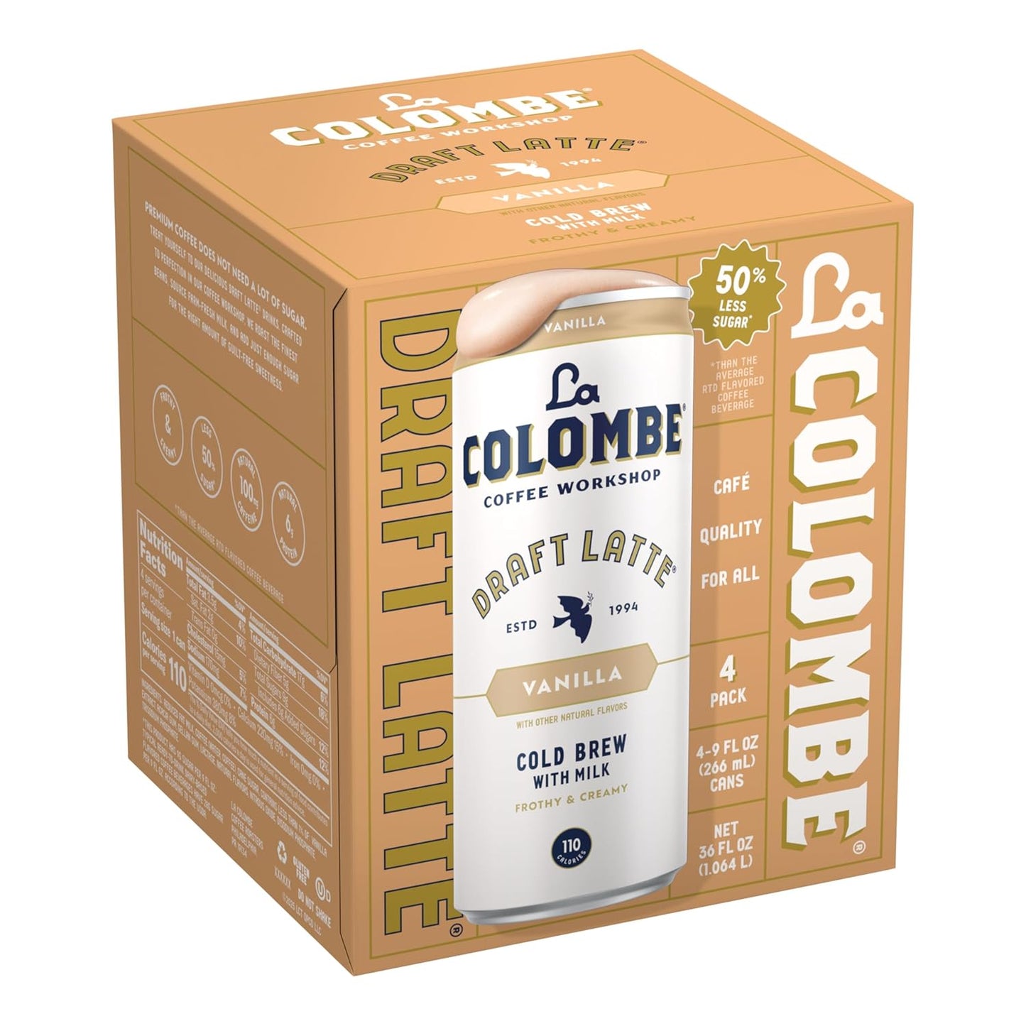 La Colombe Vanilla Draft Latte - Portable Draft Latte 4-Pack for Mid-Day Work Meetings, No Brewing Required